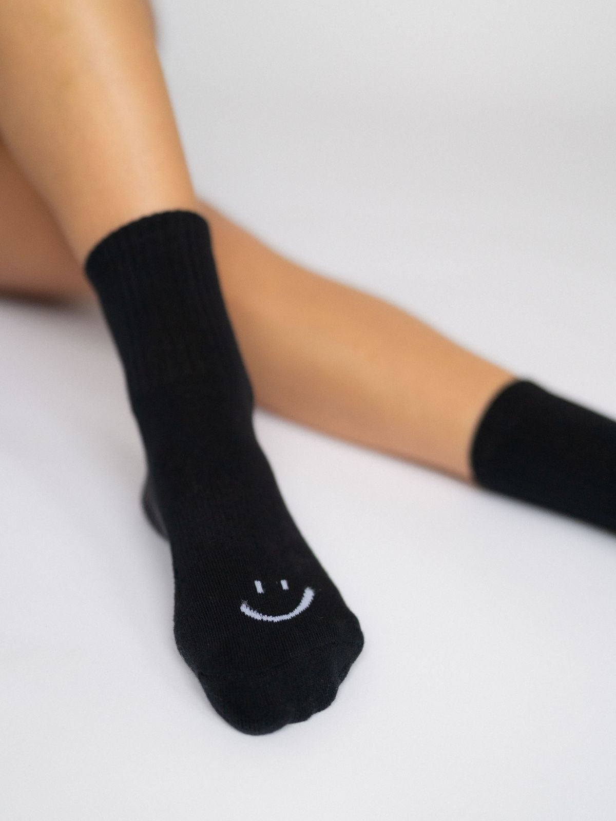 Women's non-slip funny grip socks for Pilates and yoga – black with white smile