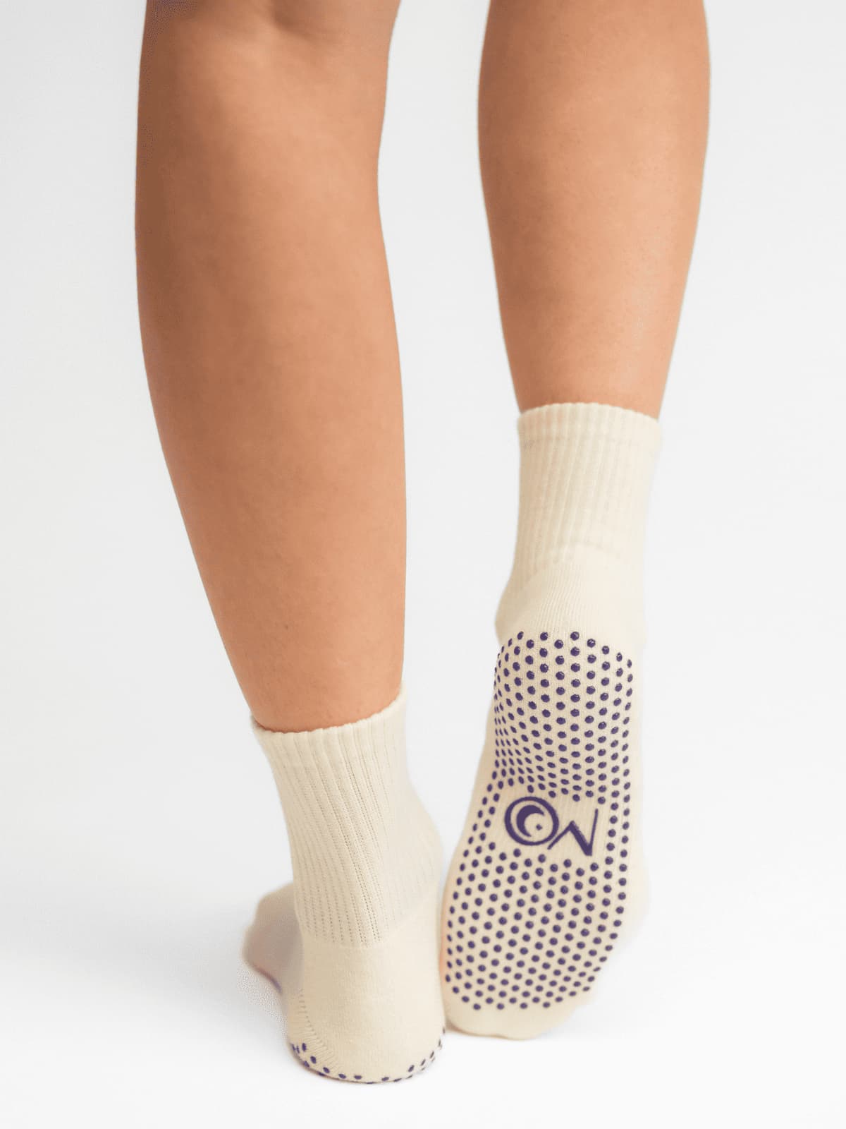 Pilates and yoga Non-slip grip socks – yellow with purple smile