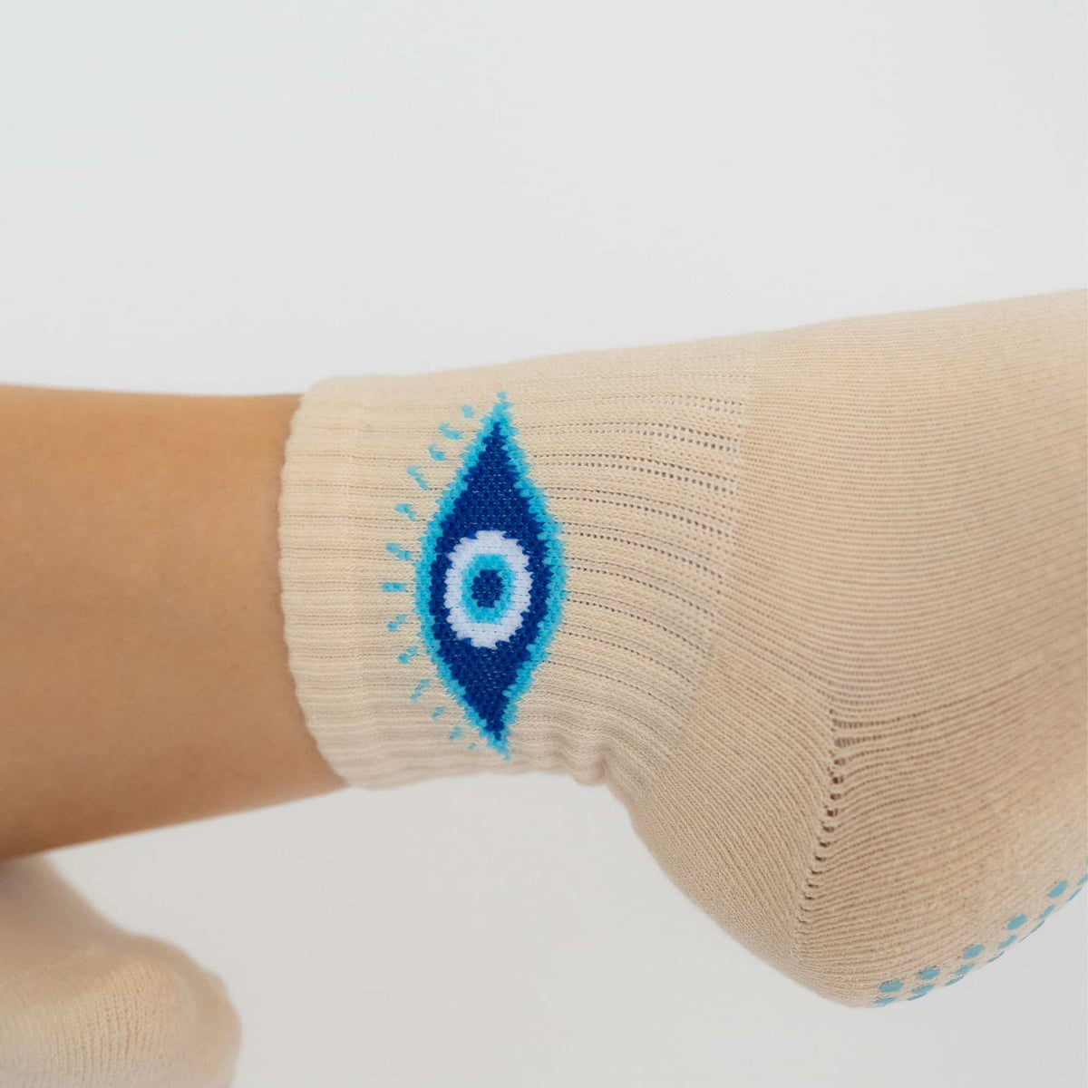 Evil Eye Pilates grip socks with eye design